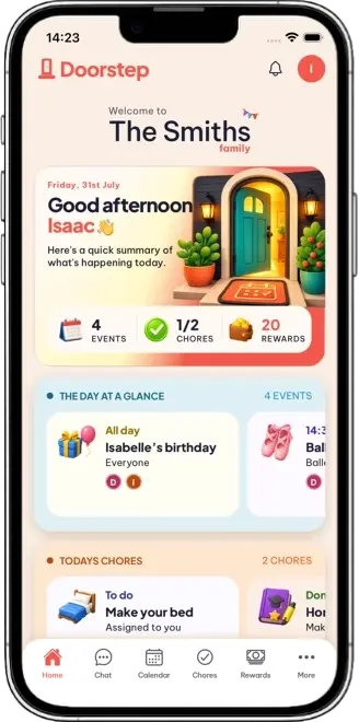 Doorstep on an iPhone, showing the shared family calendar