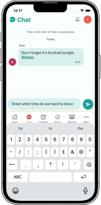 Doorstep on an iPhone, showing the private family chat