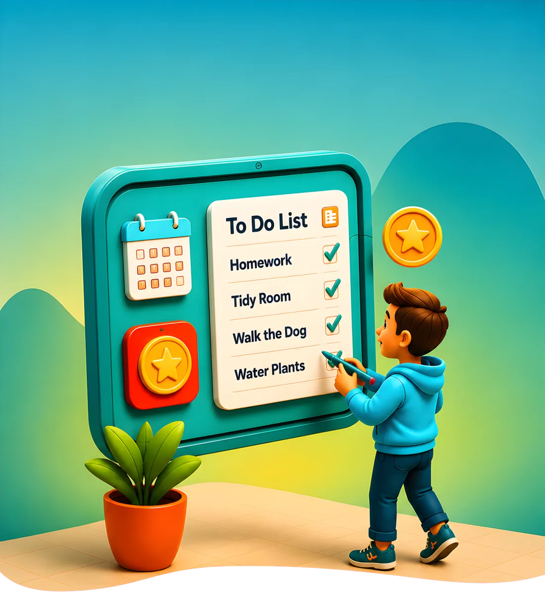 A child ticking jobs off a to-do list