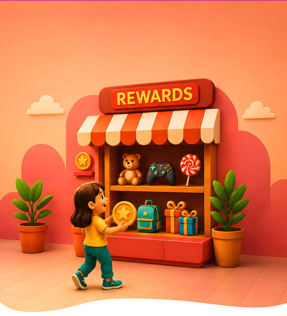 A child spending earned coins in the family reward shop